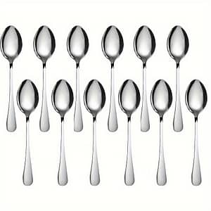 12pcs Stainless Steel Dessert Spoon Set, 5.39in – Sleek Mini Ice Cream, Spoons With Black Accents, Polished Finish – Ideal For Home, Kitchen, Restaurants & Afternoon Tea Dessert Spoons Shop Online at Dubai Trades