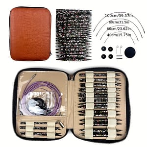 13 Sizes Aluminum Circular Knitting Needles Set With Detachable Cables, Brown Pu Case – Interchangeable Crochet Needle Kit Arts, Crafts & Sewing Shop Online at Dubai Trades 2