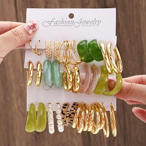 15 Pairs Set Of Delicate Hoop Earrings Alloy Resin Jewelry With Vintage Elegant Style Female Gift Clothing, Shoes & Jewelry Shop Online at Dubai Trades