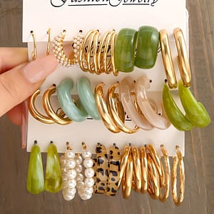 15 Pairs Set Of Exquisite Resin Alloy Pearl Hoop Earrings Vintage Elegant Style For Women Daily Clothing, Shoes & Jewelry Shop Online at Dubai Trades