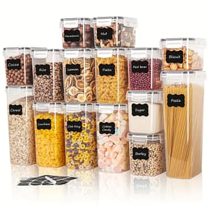 15pcs Airtight Food Storage Containers With Lids, Bpa Free For Spaghetti, Flour, Sugar, Cereal, Pasta, Includes Labels And Markers For Organization, Dishwasher Safe, Black Food Jars & Canisters Shop Online at Dubai Trades