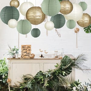 15pcs Elegant Paper Lanterns – Round Hanging Decorations For Rustic Parties, Bridal Showers & Weddings – Available In Sage Green, Ivory & Golden Arts, Crafts & Sewing Shop Online at Dubai Trades