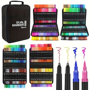 168 Colors Dual Tip Markers & Tips, Oil-based Ink For Coloring Books, Sketching, Lettering – Portable Case Included, Ideal For Artists, Professionals & Hobbyists Education & Crafts Shop Online at Dubai Trades