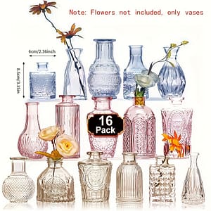 16pcs Boho Chic Glass Bud Vase Set – Colorful, Vintage-inspired Floral Centerpieces For Weddings & Home Decor Home & Kitchen Shop Online at Dubai Trades