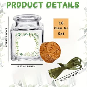 16pcs Small Glass Bottles 1.7oz (50ml) Mini Jars With Cork Stoppers, Ribbons, Stickers, Guest For Wedding Gift Favors, Jar, Party Favors, Babyshower Gift Wrapping Supplies Shop Online at Dubai Trades 2