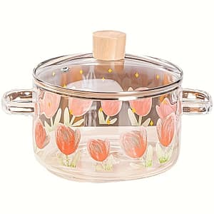 1700ml/57oz High Borosilicate Glass Dutch Oven With Tulip Print, Glass Baking Dish, Not For Electric Stove, Suitable For Gas Stove Light Flame Cookware Shop Online at Dubai Trades