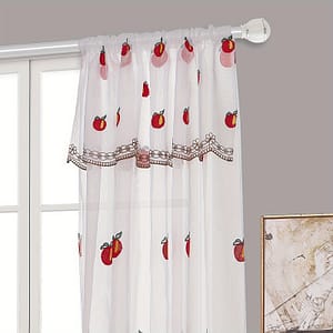 1panel Short Curtain Pastoral Rod Pocket Small Curtain Window Embroidery Fruit Pattern Curtain For Living Room Study Balcony Home Decoration Curtains & Drapes Shop Online at Dubai Trades