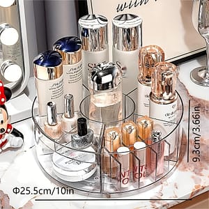 1pc 360° Rotating Makeup Organizer, Transparent Acrylic Cosmetic Storage With 6 Adjustable Compartments, Diameter 25.5cm/10in For Bathroom Vanity And Drawer Display Cases Bath Shop Online at Dubai Trades