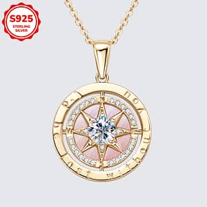 1pc 925 Sterling Silver Compass Pendant Necklace Graduation Gift, Length 45+5cm, Total Weight 4.88g, 4.5mm Round White Synthetic Zirconia, 10.5mm Light Pink Clothing, Shoes & Jewelry Shop Online at Dubai Trades