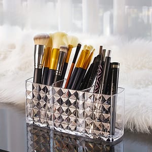 1pc Acrylic Makeup Brush Holder – Transparent Diamond Pattern Pen Organizer For Beauty Tools & Nail Art Supplies Desk Accessories & Workspace Organizers Shop Online at Dubai Trades