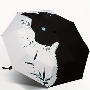 1pc Black And White Cat Pattern Folding Umbrella, Rainproof Sunshade Uv Protection Travel Umbrella Clothing, Shoes & Jewelry Shop Online at Dubai Trades