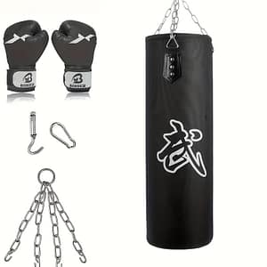 1pc Black Oxford Cloth Boxing Punching Bag With Gloves, Taekwondo Training Equipment For Adults, Home Gym Hanging Sandbag With Metal Chains And Hooks Boxing Shop Online at Dubai Trades