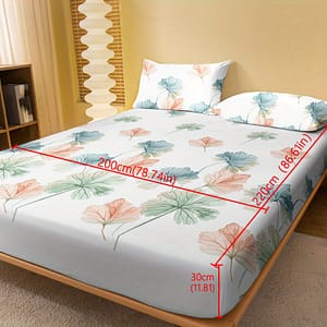 1pc Brushed Fitted Sheet, Soft Comfortable Leaf Print Bedding Fitted Sheet, For Bedroom, Guest Room, With Deep Pocket, Fitted Bed Sheet Only, Without Pillowcase Bedding Shop Online at Dubai Trades