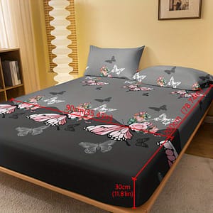 1pc Brushed Fitted Sheet, Soft Comfortable Rose Butterfly Bedding Fitted Sheet, For Bedroom, , With Deep Pocket, Fitted Bed Sheet Only Bedding Shop Online at Dubai Trades