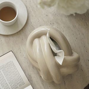 1pc Ceramic Tissue Box Cover – Modern Round Napkin Holder In Beige & White, Decor For Bathroom, Living Room, Bedroom Vanity Countertop Bath Shop Online at Dubai Trades