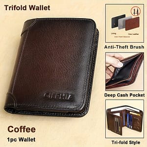 1pc Ciephia Vintage Genuine Leather Rfid Blocking Wallet For Men – Slim, Multi-functional Id & Credit Card Holder, Deep Brown With Embossed Logo, Ideal Gift For Valentine’s Day Accessories Shop Online at Dubai Trades
