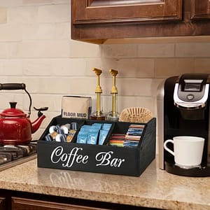 1pc Classic Wooden Coffee Bar Organizer Box, Multi-compartment Storage For Coffee Accessories, Condiments, And Pods, Shelf Baskets Baskets, Bins & Containers Shop Online at Dubai Trades