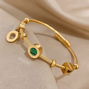 1pc Elegant Golden-tone Adjustable Cuff Bracelet With Green & Beads – Stainless Steel, Roman Design – Ideal For , Parties, Christmas & Valentine’s Gifts Bracelets Shop Online at Dubai Trades