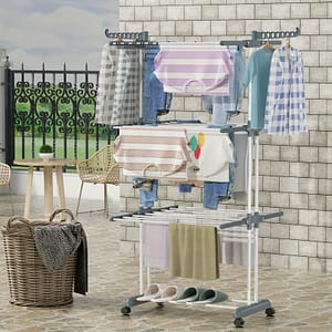 1pc Floor Standing Drying Rack, Movable Telescopic 3-layer Towel Rack, Multi-functional Household Balcony/outdoor Folding Drying Clothes Rackclothing(roller Type) Drying Racks Shop Online at Dubai Trades