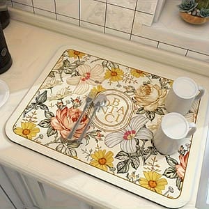 1pc Floral Diatomite Dish Drying Mat – Washable, Quick-dry Kitchen Countertop Pad For Dishes & Utensils, Pattern, Kitchen Supplies Dish Drying Mats Shop Online at Dubai Trades