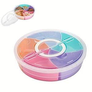 1pc Fruit Snack Serving Tray With Lid, 12.2 Inch Fruit Serving Container, 5 Colorful Compartment Round Appetizer Serving Platter For Parties Food Service Equipment & Supplies Shop Online at Dubai Trades