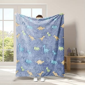 1pc Glow In The Dark Dinosaur Plush Throw Blanket – Soft And Cozy Flannel Blanket For Bed, Sofa, And Office – Perfect Birthday And Thanksgiving Gift Bed Blankets Shop Online at Dubai Trades 2