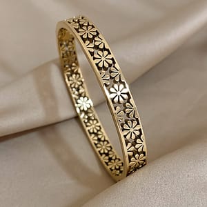 1pc Hollow Flowers Shape Stainless Steel Bangle Bracelet For Men Women, Vintage Jewelry Bangle Shop Online at Dubai Trades