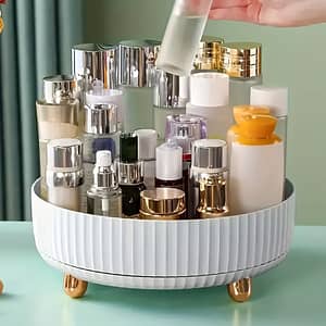 1pc Large Capacity 360-degree Rotating Makeup & Perfume Organizer – Sleek Storage Tray With Golden Accents, Ribbed Design For Stability, No ,, Vanity Tray Bags & Cases Shop Online at Dubai Trades 2