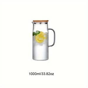 1pc Leak-proof Glass Pitcher With Bamboo Lid, 1000ml/1500ml – Ideal For Iced Tea, Juice & Water – Reusable,, Insulated Drink Jug For Home Use Dining & Entertaining Shop Online at Dubai Trades