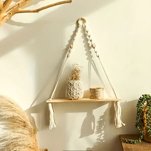 1pc Macrame Hanging Shelf Boho Handmade Bohemian Wooden Plants Floating Rope Shelves, Aesthetic Room Decor, Home Decor, Kitchen Accessories, Bathroom Decor, Bedroom Decor Floating Shelves Shop Online at Dubai Trades