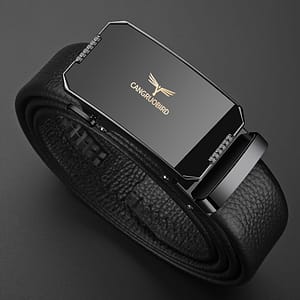 1pc Men’s Adjustable Automatic Buckle Belt – Sleek Black Leather, Alloy Buckle, Stylish For Business & Casual Attire Accessories Shop Online at Dubai Trades