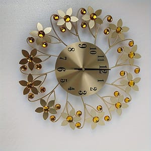 1pc Modern Silent Wall Clock, 14.17-inch Metallic Clock For Living Room & Bedroom, Easy To Read, Metal Material, Round With Crystals – Home Decor Accessory Clocks Shop Online at Dubai Trades
