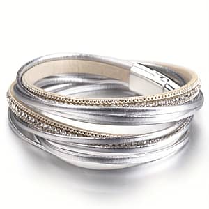 1pc Multi-layered Leather Bracelet For Men Women, Stylish Design Long Bracelet With Rhinestones, Party Jewelry, Gifts For Home Girlfriend Boyfriend, Bracelets For Couples Bangle Shop Online at Dubai Trades