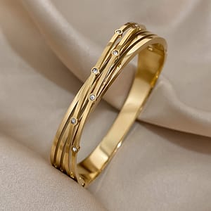 1pc New Crossed Stainless Steel Bracelet Bangle With Rhinestone For Men Women Luxury Cuff Bracelets Jewelry Gifts Bangle Shop Online at Dubai Trades
