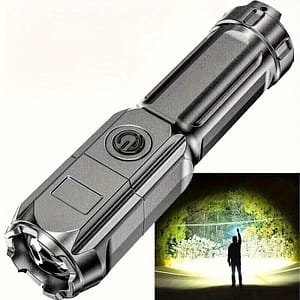 1pc Portable Zoomable Flashlight, Rechargeable Long Shot Abs Dimming Flashlight, Telescopic Torch For Outdoor Abs Material Flashlights Shop Online at Dubai Trades