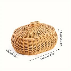 1pc, Pp Rattan Woven Basket With Lid, Oval Fruit Snack Storage Basket For Kitchen, Bathroom, Bedroom, Living Room, Home Organization And Storage Supplies Gift Basket Baskets, Bins & Containers Shop Online at Dubai Trades