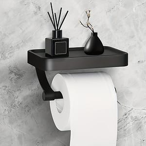 1pc Rustproof And Stainless Steel Toilet Paper Holder With Phone Shelf – Wall Mounted Self Adhesive Tissue Roll Holder For Bathroom And Washroom – Black Tissue Rack Bathroom Storage & Organization Shop Online at Dubai Trades