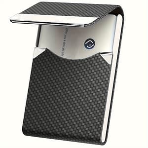 1pc Sleek Black Leather Business Card Holder For Men – Rfid Blocking, Magnetic Closure, Carbon Fiber Design, Ideal For Professional Use Accessories Shop Online at Dubai Trades