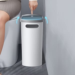 1pc Slim Bathroom Trash Can With Lid, 10l/2.64gal Capacity, Creative Narrow Space Waste Bin, Press Type Garbage Basket, Durable Material, Ideal For Home Use, Bath Shop Online at Dubai Trades