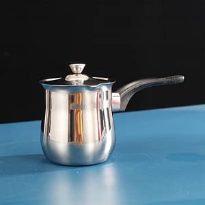 1pc Stainless Pot With Black Handle, Polished , Compatible With Induction Cooktops – Ideal For Latte Art And Kitchen Decor, Milk Frothing Pot|modern Kitchenware| Cookware Cookware Shop Online at Dubai Trades