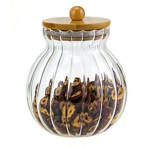 1pc Striped Glass Storage Jar With Bamboo Lid – Multipurpose, Reusable Kitchen & Dining Container For Tea, Snacks, Seasonings, And Candy Food Jars & Canisters Shop Online at Dubai Trades