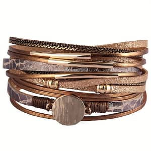 1pc Style Leather-wrapped Bracelet, Alloy With Magnetic Clasp, Synthetic Stone, Jewelry Gift For Women, Sister, Mother Bracelets Shop Online at Dubai Trades