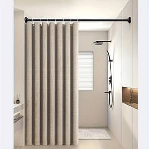 1pc Sycamore Apricot Linen Small Hole Bathroom Curtain Home Decoration Curtain Linen Fabric With 12 Hooks Bath Shop Online at Dubai Trades