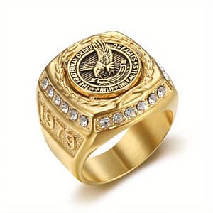 1pc Titanium Steel Vacuum Golden Plated Ring, Men’s Cool Eagle Pattern Ring Clothing, Shoes & Jewelry Shop Online at Dubai Trades