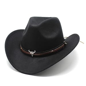 1pc Unisex Western Cowboy Hat, Riding Equestrian Cap With Metal Bull , 100% Polyester, Mature Style, Woven Weave Accessories Shop Online at Dubai Trades