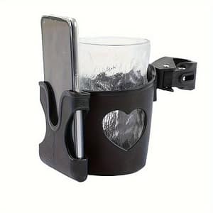 1pc Universal Stroller Cup Holder With Phone Stand, Multifunctional Heart-shaped Drink And Water Bottle Holder, Abs, Compact, With For Stroller, Suitable For 14+ Years Accessories Shop Online at Dubai Trades 2