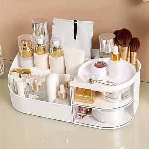 1pc Vanity Makeup Organizer With Mirror – Drawer-style Cosmetic Storage Box For Skincare, Lipstick & More – Lightweight Plastic Countertop Holder Bath Shop Online at Dubai Trades