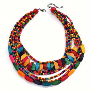 1pc Vibrant Multi-strand Wooden Bead Necklace – Bohemian Style Layered Design, Elegant Casual Jewelry For Women & Teen Girls, Ideal For Vacation & Casual Attire Chokers Shop Online at Dubai Trades