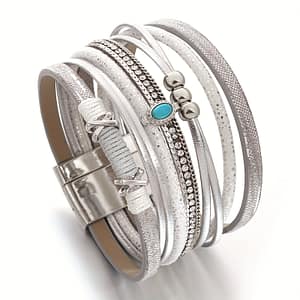 1pc Vintage Multilayer Artificial Leather Bracelets For Women Men, Blue Stones Rhinestone Chain Wrap Charm Bracelet Party Jewelry Bangle Shop Online at Dubai Trades