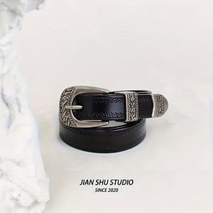 1pc Vintage Punk Style Embossed Leather Belt With Silvery Buckle For Women And Men, Adjustable Accessory For Jeans, Dress Pants, Casual And Formal Accessories Shop Online at Dubai Trades